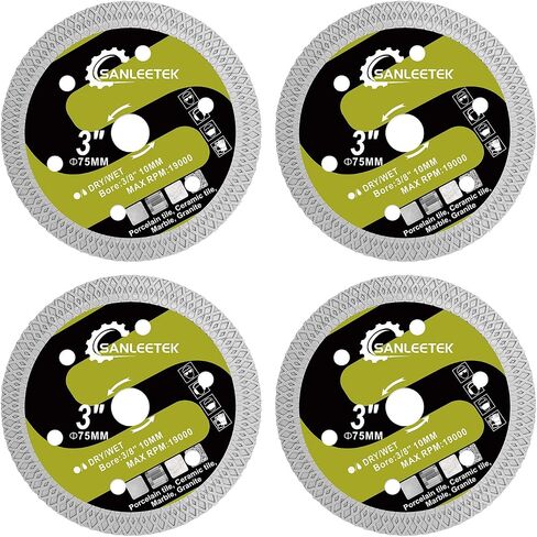 Diamond Concrete Saw Blade 3"(75mm) - 4pcs Disc Cutter for Granite Marble Concrete Masonry Quartz Artificial Stone for Arbor 3/8"(10mm) Angle Grinder SANLEETEK in Kuwait