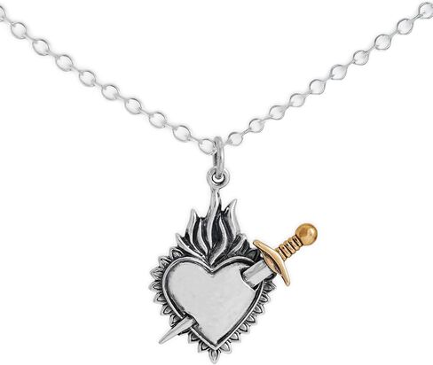 Sterling Silver Necklace - Shadow Box with Bronze Heart Necklace, Silver Jewelry For Women, Dainty Jewelry for Women, Mixed Metal, 18in in Saudi Arabia