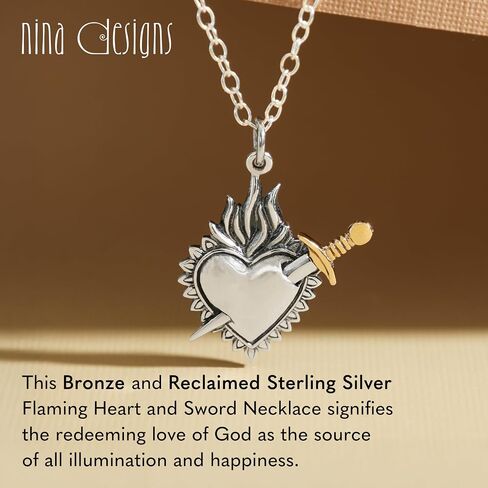 Sterling Silver Necklace - Shadow Box with Bronze Heart Necklace, Silver Jewelry For Women, Dainty Jewelry for Women, Mixed Metal, 18in in Saudi Arabia
