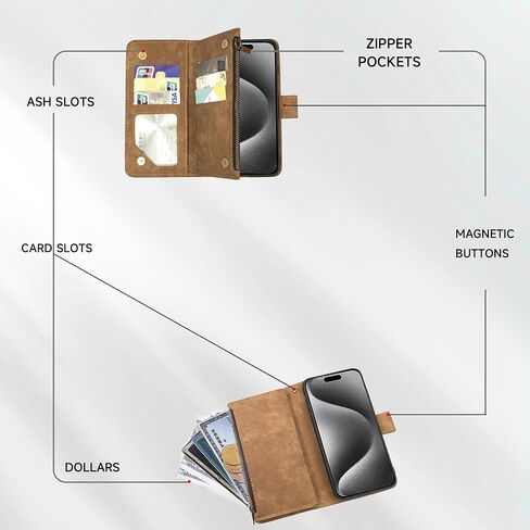 Wallet Case for iPhone 16 Pro 6.3 inch with Wrist Strap Lanyard and Premium Vintage Leather Flip Credit Card Holder Stand Accessories Cell Phone Cover for i Phone16 i16 16Pro Women Men Purple in Kuwait