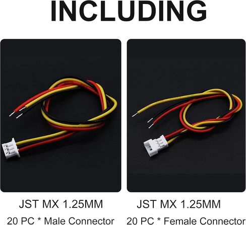 JST MX 1.25mm 4 Pin Connector, 20 PCS Male Plug and 20 PCS Female Socket, Micro Wire Connectors with 100mm Extension Cable AWG 26 in Kuwait