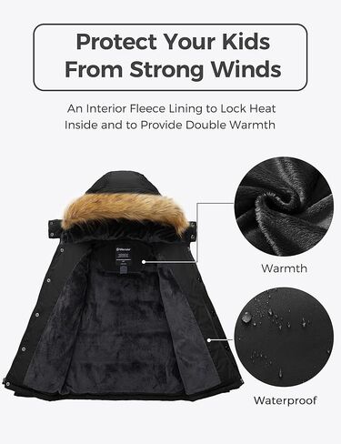 Wantdo Boys' Warm Winter Coat Fleece Puffer Jacket Water Resistant Outerwear Jackets with Hood in Kuwait