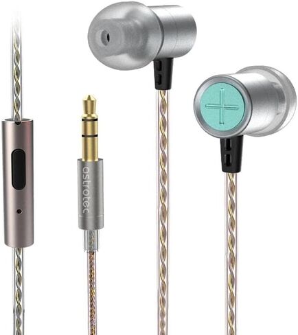 Keephifi in Ear Monitor Headphones Astrotec Vesna IEM ، LCP Diaphragm Noise Displicing Compuds Wired ، 3.5mm in in earphone للألعاب والرياضة والركوب والعمل (Silver No Mic) in Kuwait
