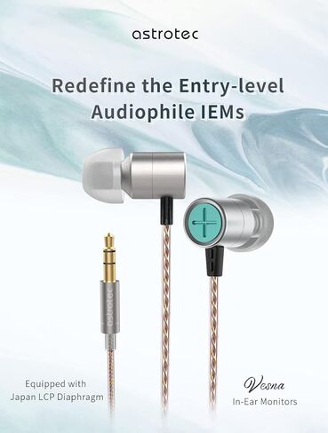 Keephifi in Ear Monitor Headphones Astrotec Vesna IEM ، LCP Diaphragm Noise Displicing Compuds Wired ، 3.5mm in in earphone للألعاب والرياضة والركوب والعمل (Silver No Mic) in Kuwait