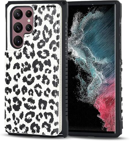 iCoverCase Phone Case for Samsung Galaxy S22 Ultra Case with Card Holder, S22 Ultra Case Wallet for Women Girls, Card Slots Case with Kickstand [RFID Blocking] PU Leather Case (Gray Leopard) in Kuwait