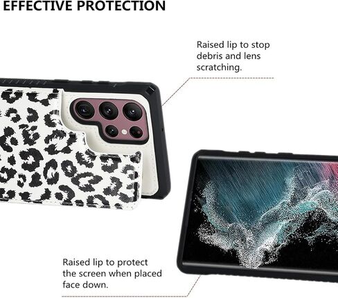 iCoverCase Phone Case for Samsung Galaxy S22 Ultra Case with Card Holder, S22 Ultra Case Wallet for Women Girls, Card Slots Case with Kickstand [RFID Blocking] PU Leather Case (Gray Leopard) in Kuwait