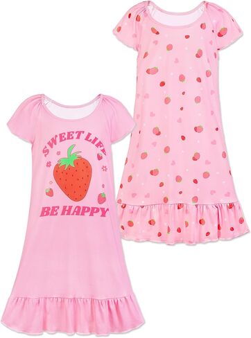 MHJY 2PCS Girls Nightgowns Toddler Nightgown Short Shirts Sleepwear Night Sleep Dress Princess Pajamas for 3-10 Years Kids in Saudi Arabia