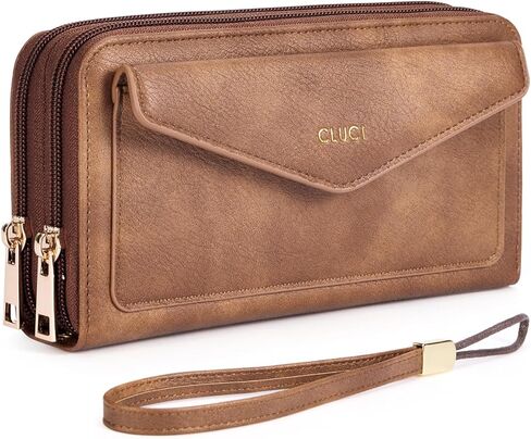 CLUCI Wallet Women RFID Blocking Credit Card Holder Large Capacity Wristlet Purse Multi Card Long Ladies Billfold Denim Blue in Kuwait