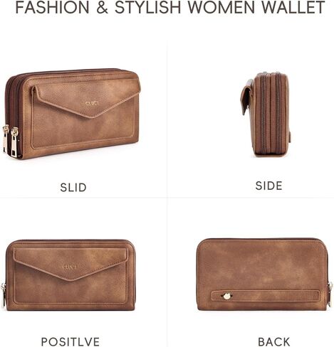 CLUCI Wallet Women RFID Blocking Credit Card Holder Large Capacity Wristlet Purse Multi Card Long Ladies Billfold Denim Blue in Kuwait