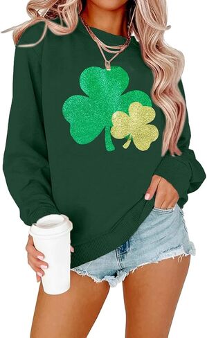 سويت شيرت نسائي من LOTUCY St Patricks Day، كنزات شامروك كلوفر، هدية أيرلندية محظوظة، بلوفر كاجوال in Saudi Arabia