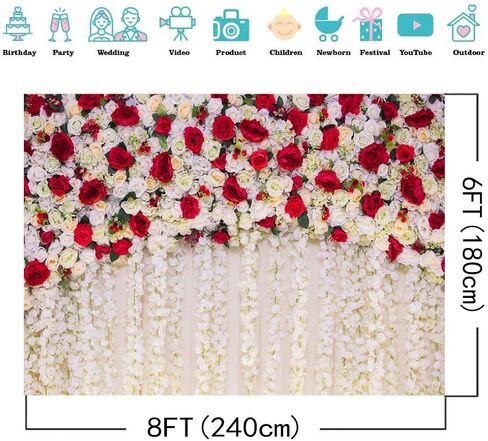 10X8FT Red Rose Wall Picture Backdrop Couple Photo Photography Background Festival Party Decoration Banner DH-165 in Kuwait