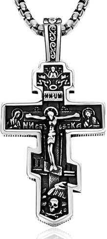 قلادة صليب أرثوذكسية للرجال والنساء - قلادة صليب بيزنطي عتيق، مجوهرات مسيحية دينية من الفولاذ المقاوم للصدأ in Kuwait