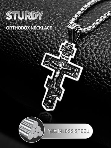 قلادة صليب أرثوذكسية للرجال والنساء - قلادة صليب بيزنطي عتيق، مجوهرات مسيحية دينية من الفولاذ المقاوم للصدأ in Kuwait