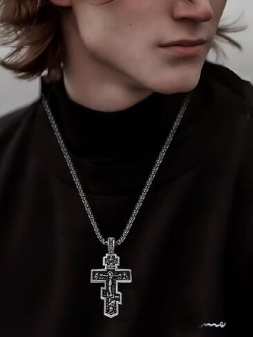 قلادة صليب أرثوذكسية للرجال والنساء - قلادة صليب بيزنطي عتيق، مجوهرات مسيحية دينية من الفولاذ المقاوم للصدأ in Kuwait