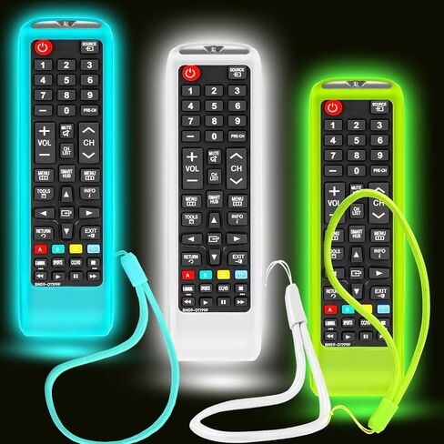 3Pack Case for Samsung TV Remote, Cover for Samsung Remote Control for Smart TV Universal Replacement Silicone Sleeve Skin with Lanyard Glow in The Dark Purple Blue White in Kuwait
