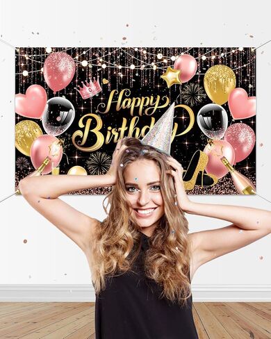 Mocsicka Purple Birthday Backdrop for Woman Glitter Sliver Purple Happy Birthday Party Banner Decorations Women Girl Birthday Party Home Decor 70.8 * 43.3 inch in Kuwait