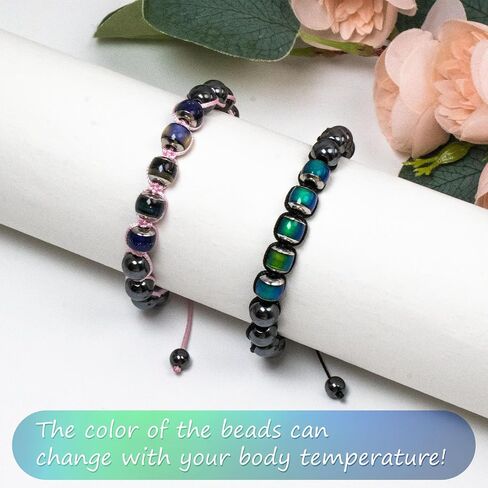 2 Pcs Adjustable Mood Bracelet for Women Color Changing Based on Emotion Beaded Braided Bracelet Dazzling Mood Bracelet Shinning Links Christmas Gift for Children Adults (Black and Color Rope) in Saudi Arabia