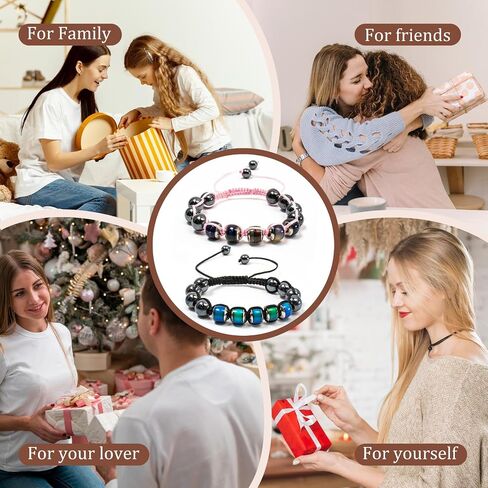 2 Pcs Adjustable Mood Bracelet for Women Color Changing Based on Emotion Beaded Braided Bracelet Dazzling Mood Bracelet Shinning Links Christmas Gift for Children Adults (Black and Color Rope) in Saudi Arabia
