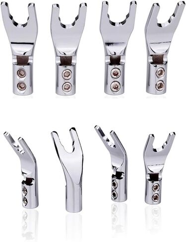 HiFi 4 pcs Gold Plated Pure Copper Speaker Spade Connectors/Plugs, Dual Screw Locking Speaker Fork Y/U Plugs/Connectors, Fork Spade Connectors for Speaker Wire DIY in Kuwait