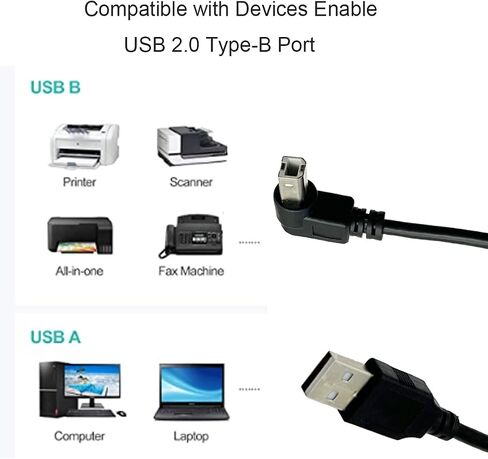 Seadream Right Angled Printer Cable; 2Pack USB2.0 A Male Plug to Right Angle USB B Male A/B M/M Printer Scanner Cord Cable(Right Angled) in Kuwait