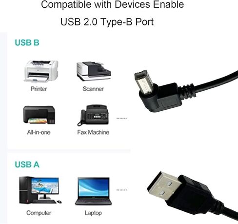 Seadream Right Angled Printer Cable; 2Pack USB2.0 A Male Plug to Right Angle USB B Male A/B M/M Printer Scanner Cord Cable(Right Angled) in Kuwait