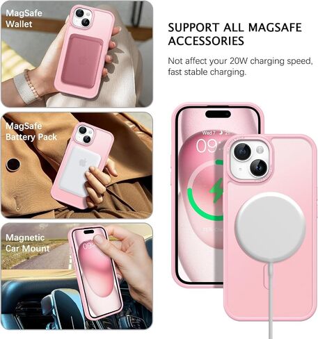 Telaso for iPhone 15 Case, iPhone 15 Phone Case Compatible with Magsafe Translucent Matte Back Soft TPU Bumper Anti-Scratch Military Grade Protective Magnetic iPhone 15 Case for Men, Dark Green in Kuwait