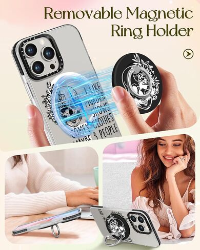 Case for iPhone 16 Pro Max Case Compatible with Magsafe Ring Holder Stand - for Women Blue Flower Design TPU Phone Cover for Girls Girly Funny Fashion in Kuwait