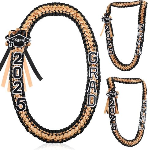 Hotop Grad Leis Class of 2025 Graduation Ribbon Double Braided Necklace Handmade Congrats Graduates Money Leis (Red, Black, White,1 Pcs) in Kuwait