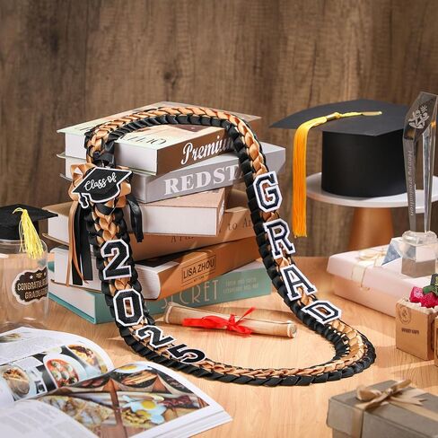 Hotop Grad Leis Class of 2025 Graduation Ribbon Double Braided Necklace Handmade Congrats Graduates Money Leis (Red, Black, White,1 Pcs) in Kuwait