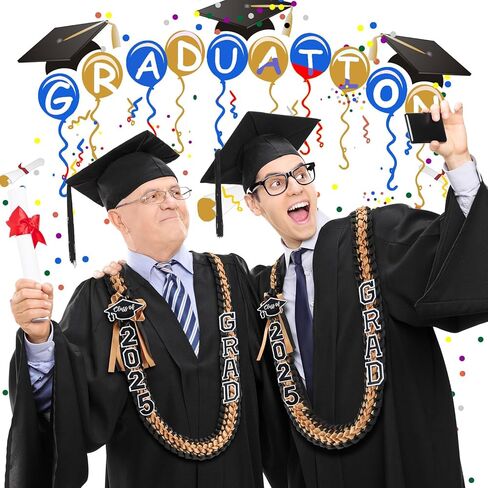 Hotop Grad Leis Class of 2025 Graduation Ribbon Double Braided Necklace Handmade Congrats Graduates Money Leis (Red, Black, White,1 Pcs) in Kuwait