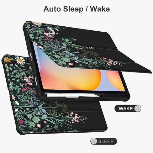 Batianda Hybrid Case for Samsung Galaxy Tab S6 Lite 10.4 inch 2022/2020 Model (SM-P610/P613/P615/P619) with S Pen Holder Shockproof Cover with Clear Back Shell TPU Bumper Auto Sleep/Wake, Golden Lotus in Kuwait