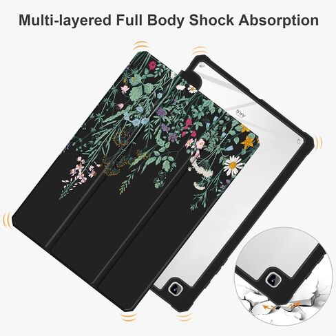 Batianda Hybrid Case for Samsung Galaxy Tab S6 Lite 10.4 inch 2022/2020 Model (SM-P610/P613/P615/P619) with S Pen Holder Shockproof Cover with Clear Back Shell TPU Bumper Auto Sleep/Wake, Golden Lotus in Kuwait