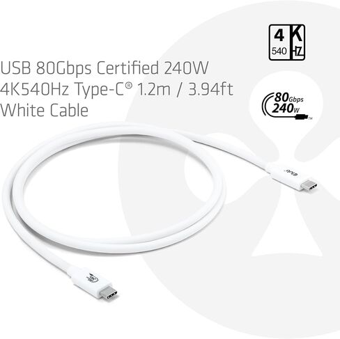 Club 3D CAC-1570 USB 80Gbps Certified 240W 8K 240Hz Type-C® 1.2m / 3.94ft Black Cable in Kuwait