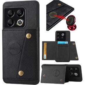 for OnePlus 10 Pro Case, OnePlus 10 Pro 5G Case, Slim Wallet Cover with Credit Card Holder Kickstand [Fits Magnetic Car Mount] PU Leather Buckle Wallet Case for OnePlus 10 Pro 5G 2022 -Gray