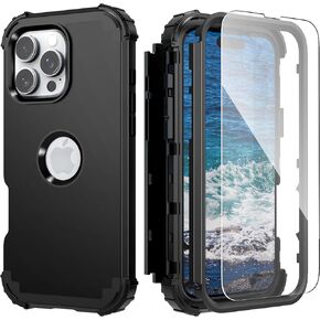 IDweel for iPhone 16 Pro Case with Screen Protector for Women, 3 in 1 Shockproof Slim Fit Hybrid Heavy Duty Hard PC Cover Soft Silicone Bumper Full Body Anti-Fingerprint Case, Rose Gold in Saudi Arabia