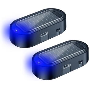 ELECTOP Car Solar Power Simulated Dummy Alarm, Anti-Theft LED Flashing Security Light Fake Car Alarm, Automotive Warning Interior Safety Light with USB Charging Port, Car Accessories(Blue Light, 4PCS)