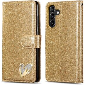 QLTYPRI Case for Samsung Galaxy A35 5G, Bling Shiny Glitter Flip Folio Case Full-Body Protective Cover Card Slots Magnetic Closure Kickstand Wrist Strap for Women Girls A35 5G - Red