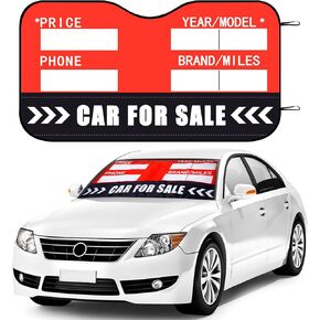for Sale Sign for Vehicle Windshield 48 x 27.5 Windshield Sun Shade Quickly Sell Your Car or Truck Foldable Car Front Window Sunshade for Sun Visor Easily Seen Info on Dual Purpose Sunshade