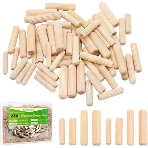 230Pcs Wooden Dowel Pins 1/4" 5/16" 3/8", Fluted Wood Dowels Rods for Crafts, Furniture, DIY Manual