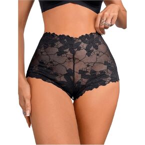 GORGLITTER Women's Floral Lace Underwear Cut Out Seamless Panty Scallop Trim Sheer Briefs