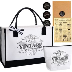 Crisky 50th Birthday Gifts for Women Canvas Tote Bag Vintage 1973 Beach Bag for Wife/Sister/Mom/Aunt/Friends 50th Birthday Gifts,17" x 12" x 7"