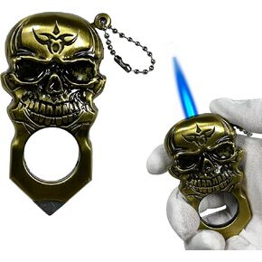 Creative Cool Skull Butane Torch Lighter, Waterproof Windproof Lighter, Refillable Lighters for Fireplace Candle Camping BBQ (Without Gas) (Silver)