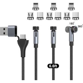 N. NETDOT Magnetic Charging Cable,6in1 Gen12 (3.3ft/3 Pack Black) 18W Fast Charging Magnetic Phone Charger,USB-A and USB-C Magnetic Charger for USB-C,Micro-USB and i-Product in Kuwait