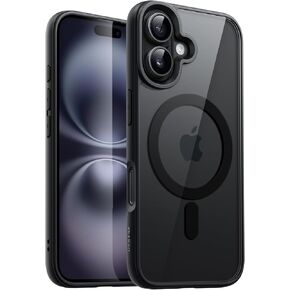 JETech Magnetic Case for iPhone 16 6.1-Inch Compatible with MagSafe, Shockproof Phone Bumper Cover, Solid Color Matte TPU Frame, Anti-Scratch Clear Back (Black)