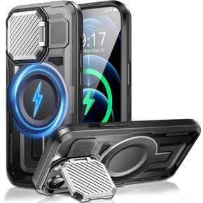 Camera Stand Case for iPhone 13/14, [Compatible with MagSafe] [Lens Cover] 2024 Version Military Grade Protective Soft Case for iPhone 13/14 6.1 inch Men Women, Red