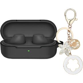 Case Cover Compatible with Sony WF-C510 Earbuds, Soft Silicone Sony WF-C510 Protective Skin with Bling Keychain Accessories for Women Girl (White)