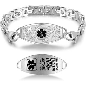 Theluckytag Upgraded Medical Charm Bracelets with QR Code for Women Men Gril Medical Alert Id Bracelet - Sterling Silver Plated Chain 7''-8'' - More Space Custom Emergency Medical ID Info in Saudi Arabia