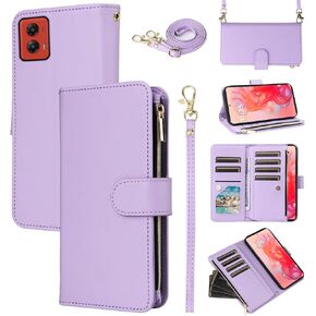 Wallet Case for Motorola Moto G Stylus 5G 2024 with Wrist Strap Crossbody Shoulder Strap Leather Flip Zipper Purse Card Holder Slots Protector Stand Cell Accessories Phone Cover G5 Girls Black