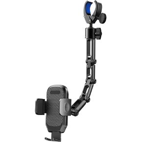 Upgrade Rear View Mirror Phone Holder Mount for Car, Aluminum Multi-Directional metal arms and 360-degree Rotatable Retractable, Essentials Accessories Compatible with iphone android - silvery white in Kuwait