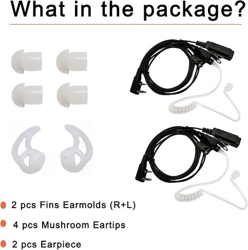 2 Pack Fins Ear Molds Radio Earpiece Headset with Mic Acoustic Coil Tube for Kenwood Baofeng Two Way Radio Walkie Talkies Accessories Clear in Kuwait